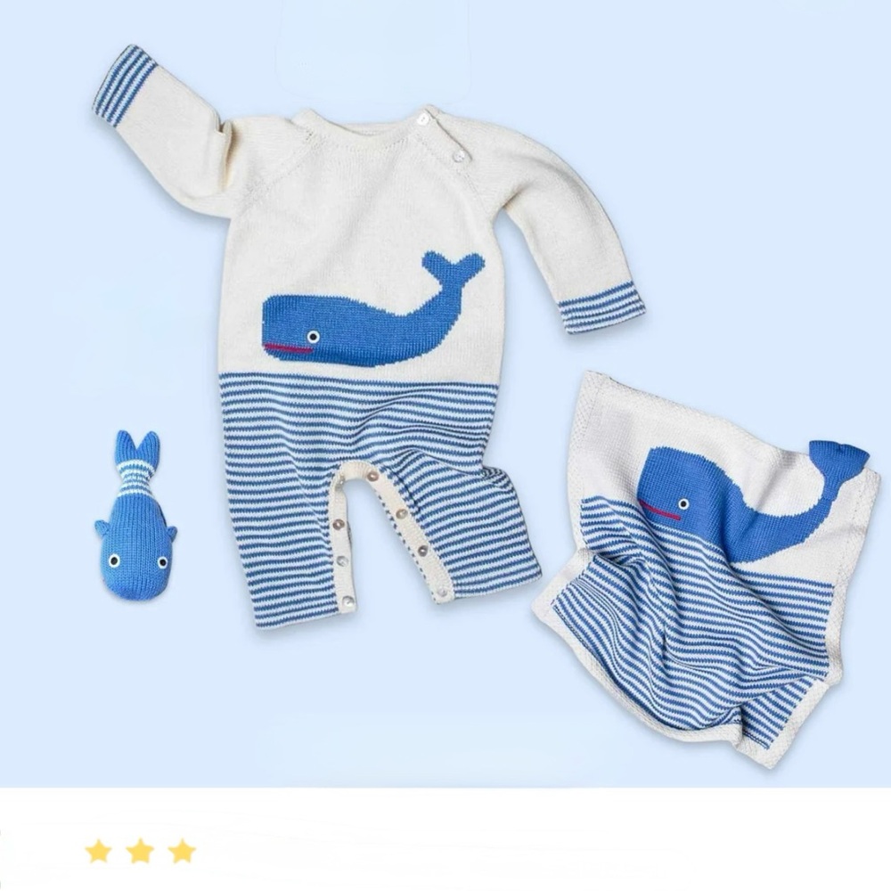 Estelle Whale Baby Outfit Set with Blanket and Toy (6-12mo)